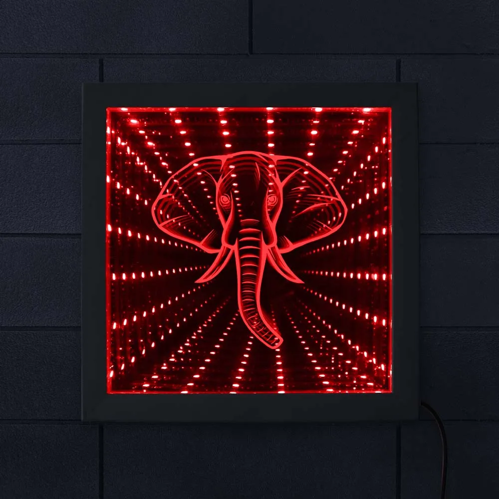 Wildlife Animal Led Tunnel Frame Safari Elephan Infinity Mirror Night Light Indoor Decor Atmosphere Luminaria Wall Table Lamp
