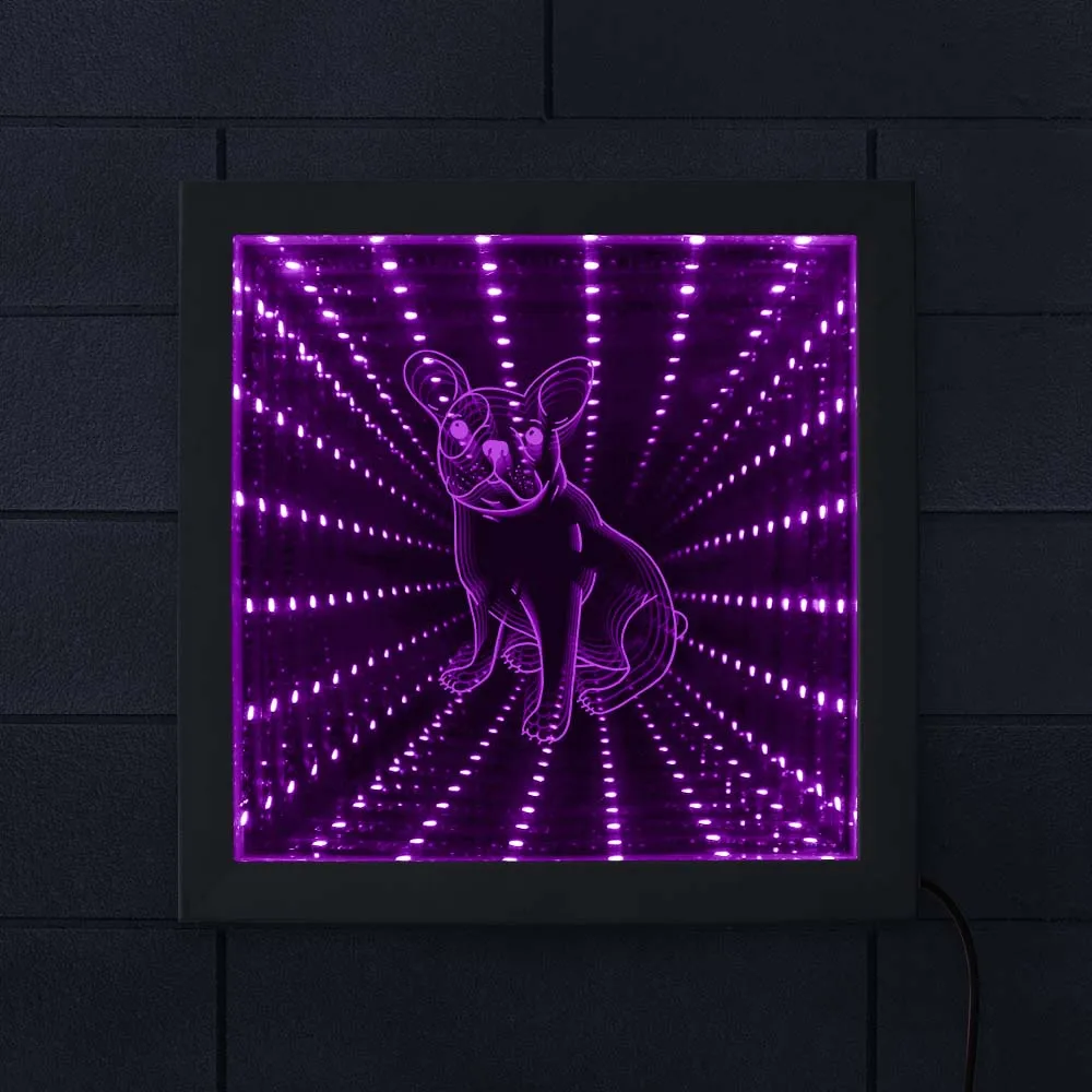 Frenchie Dog Night Light 3D Illusion Led Tunnel Light Infinity Mirror French Bulldog Lampada Da Tavolo Cornice