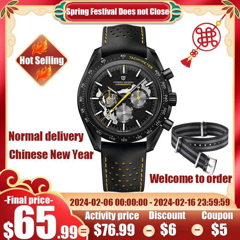 Pagani Design New Luxury Apollo Watch For Men Ar Sapphire Mirror 100M Orologio Impermeabile Quartz Moon Chronograph Belt Reloj Hombre