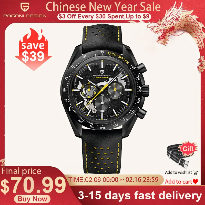 Pagani Design 2024 New Moon Dark Orologi Da Uomo Luxury Quartz Watch Men Skeleton Sport Chronograph Ar Orologio Da Polso In Vetro Zaffiro