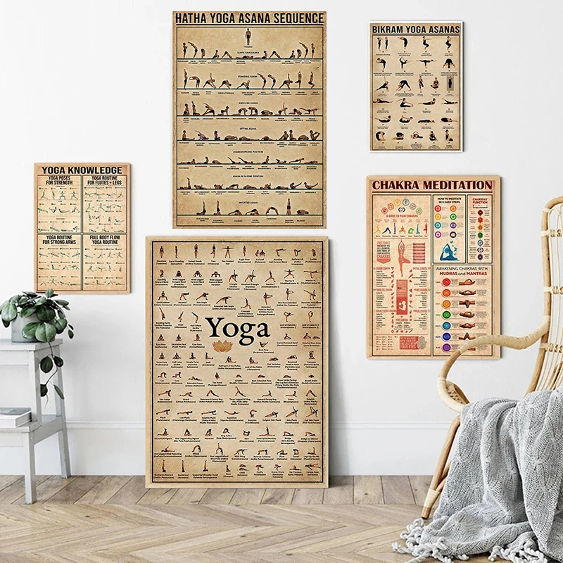 Home Exercise Gym Hatha Yoga Asana Sequence Health Poster Canvas Painting Wall Art Print Yoga Picture Soggiorno Home Gym Decor