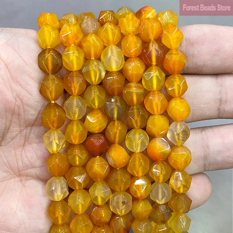 Perline Di Agate Naturali Sfaccettate Lisce Agate Arancioni Perline Distanziate Allentate Per Accessori Braccialetto Fai Da Te Fare Gioielli 14 "Polli