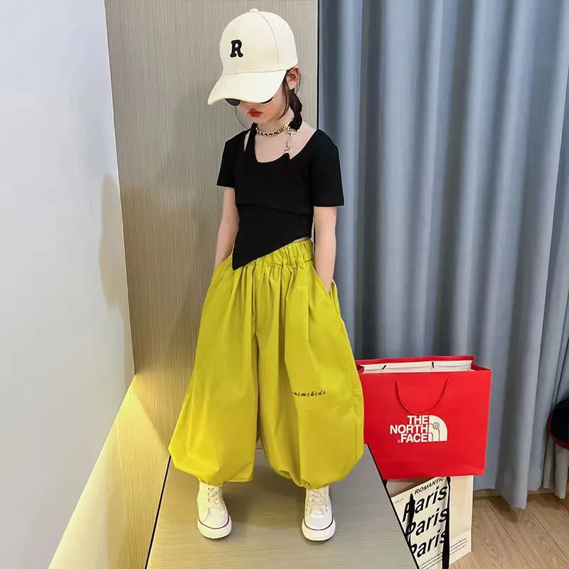 Ragazze Set 2023 Estate Bambino Manica Corta T-Shirt + Pantaloni Gamba Larga 2 Pezzi Set Bambini Abiti Casual Teenger Ragazza Abbigliamento 4To 14