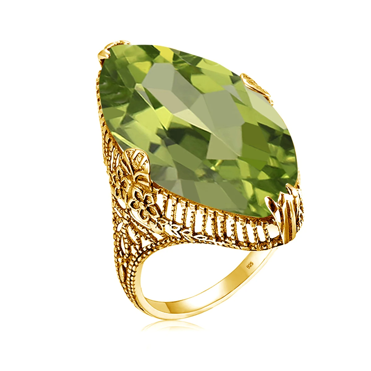14*26Mm Marquise Stone Olive Peridoto Anello Oro Per Le Donne Trend Gioielli Di Lusso Birthstone Gemme Regalo Unico Fatto A Mano Vendita Femminile
