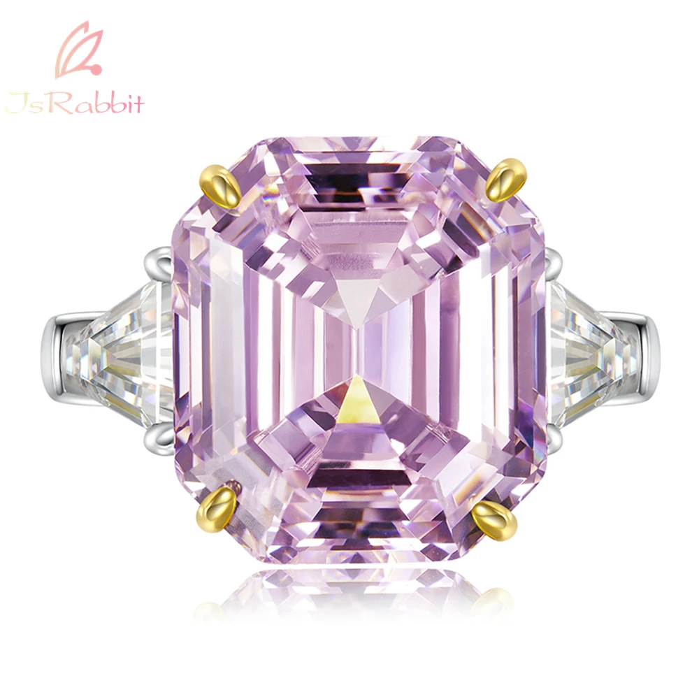Israbbit 18K Placcato Oro Assker Cut 14*16Mm Fancy Vivid Intense Pink Sapphire Diamond Ring Argento 925 Gioielleria Raffinata Spedizione Gratuita