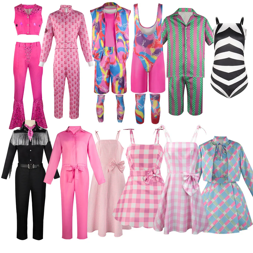 2023 New Movie Barbi Costume Cosplay Per Le Donne Mdf Robe Pink Dress Girls Kids Men Ken Ryan Gosling Clothes Halloween Outfit