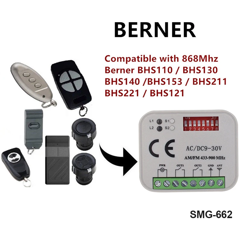 Ricevitore Porta Garage Berner Per Berner Bhs110/ Bhs130/ Bhs140/ Bhs153/ Bhs211/ Bhs221/ Bhs121 Telecomando Modulo 868Mhz