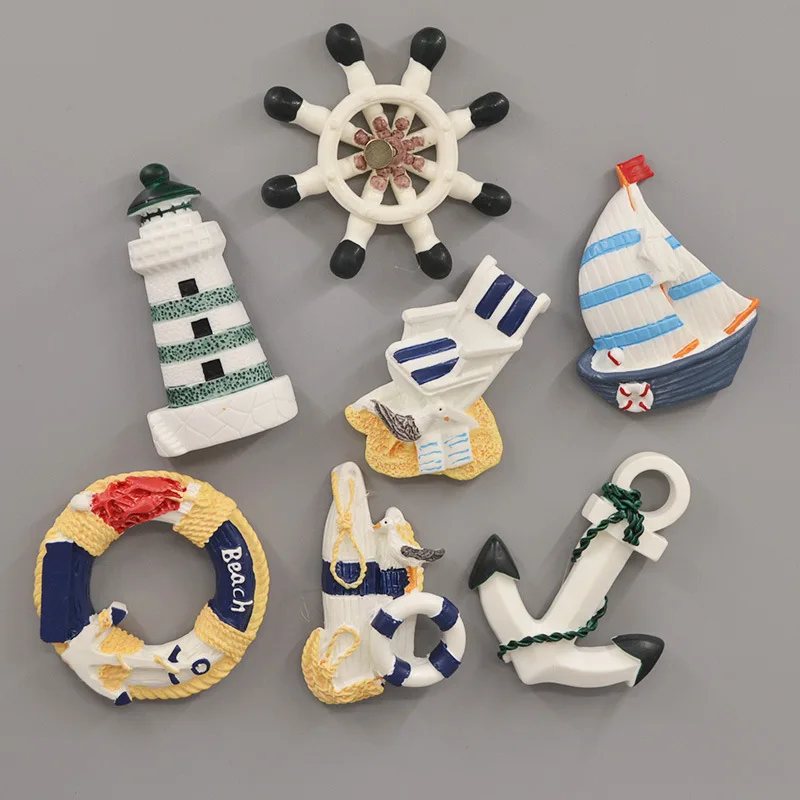 Stile Mediterraneo Salvagente Barca A Vela Faro Decorativo 3D Magneti Frigo Magneti Creativi In Resina Per La Decorazione Domestica Souvenir