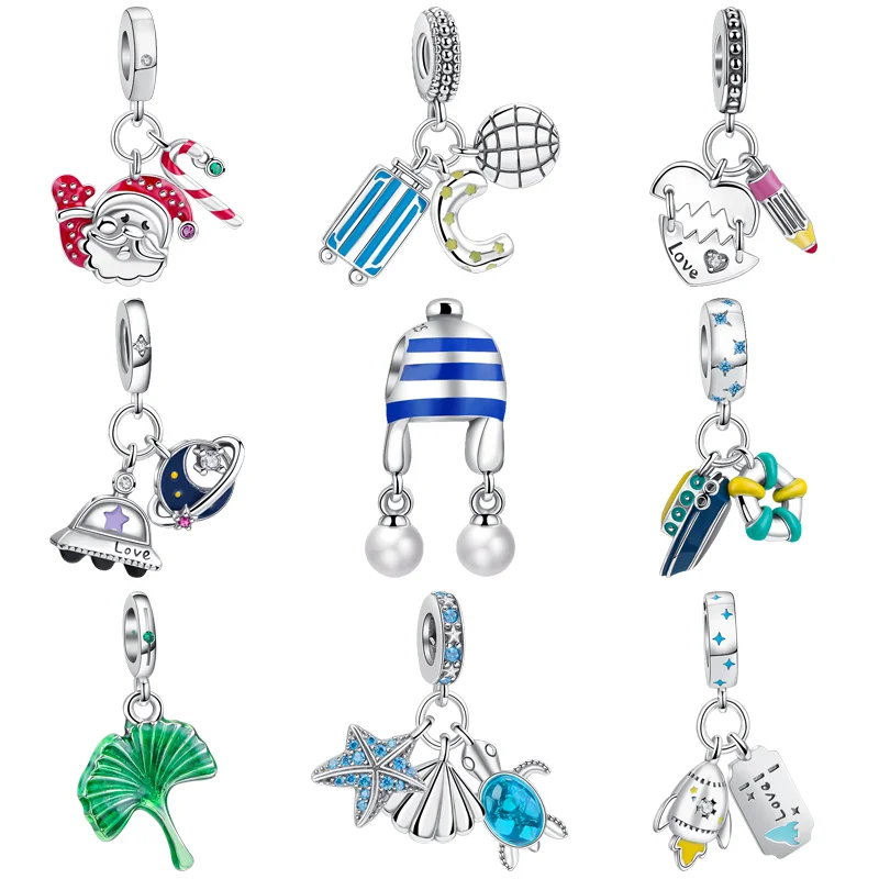 Originale 925 Sterling Silver Hat Pencil Rocket Bagaglio Starfish Lifebuoy Bead Fit Bracciale Pandora Charms Fai Da Te Gioielli Donna Regalo