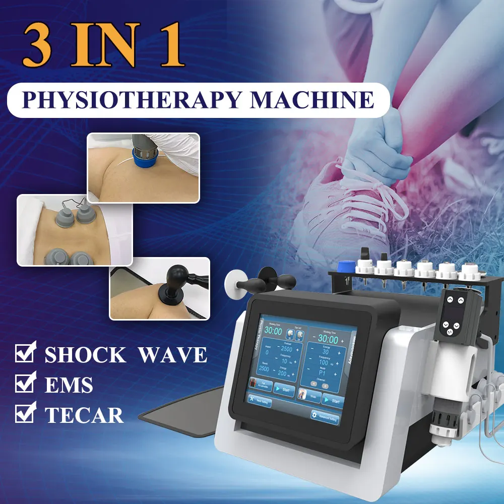 Portbale 3 In 1 Focus Shockwave Ems Smart Tecar Shock Wave Ed Treatment 448Khz Deep Heat Pain Relief Macchina Per Terapia Fisica