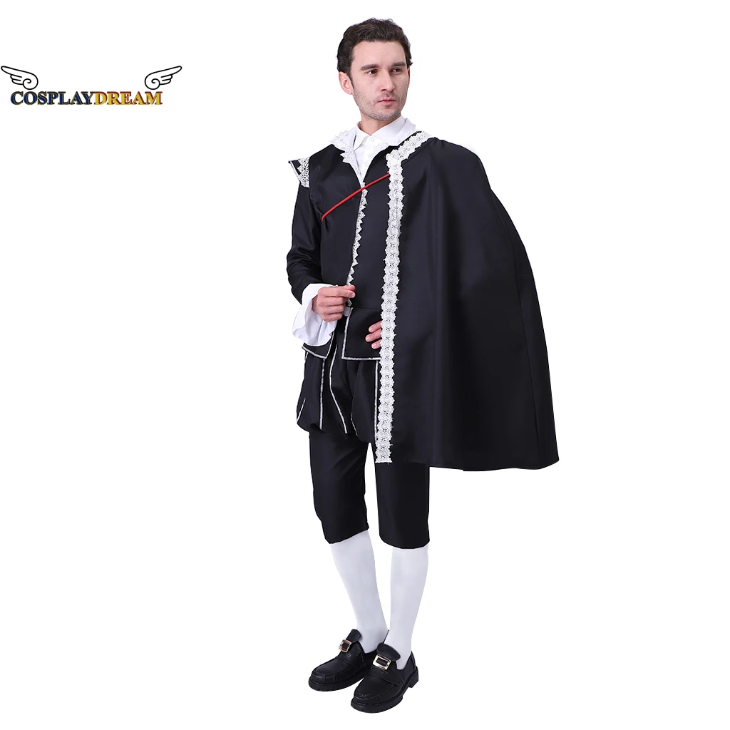 Tudor Elisabettiano Costume Cosplay Rinascimentale Medievale Mens Prince King Military Black Velour Suit Tudor Royal Court Costume