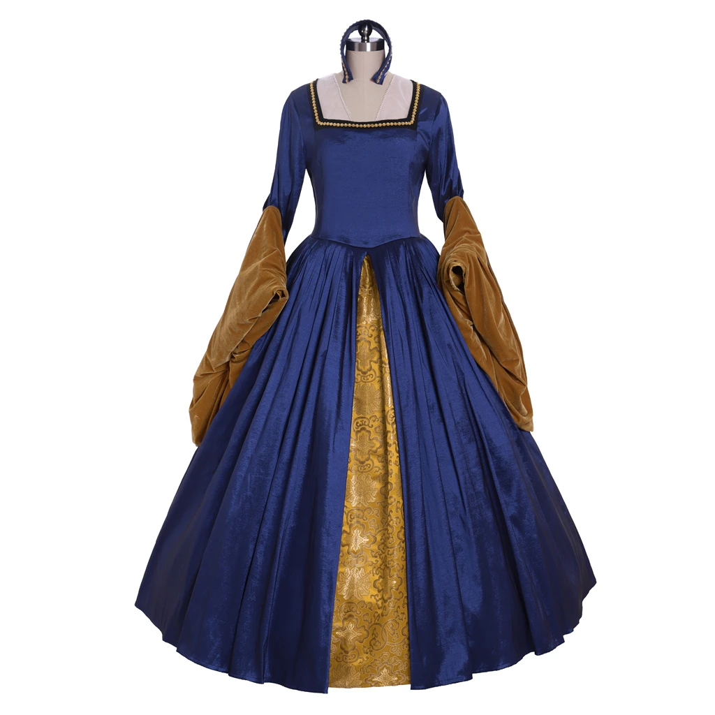 Medievale Vittoriano Regina Elizabeth Tudor Periodo Gotico Faire Tudor Vestito Cosplay Costume Blu Abito Francese Royal Court Dress