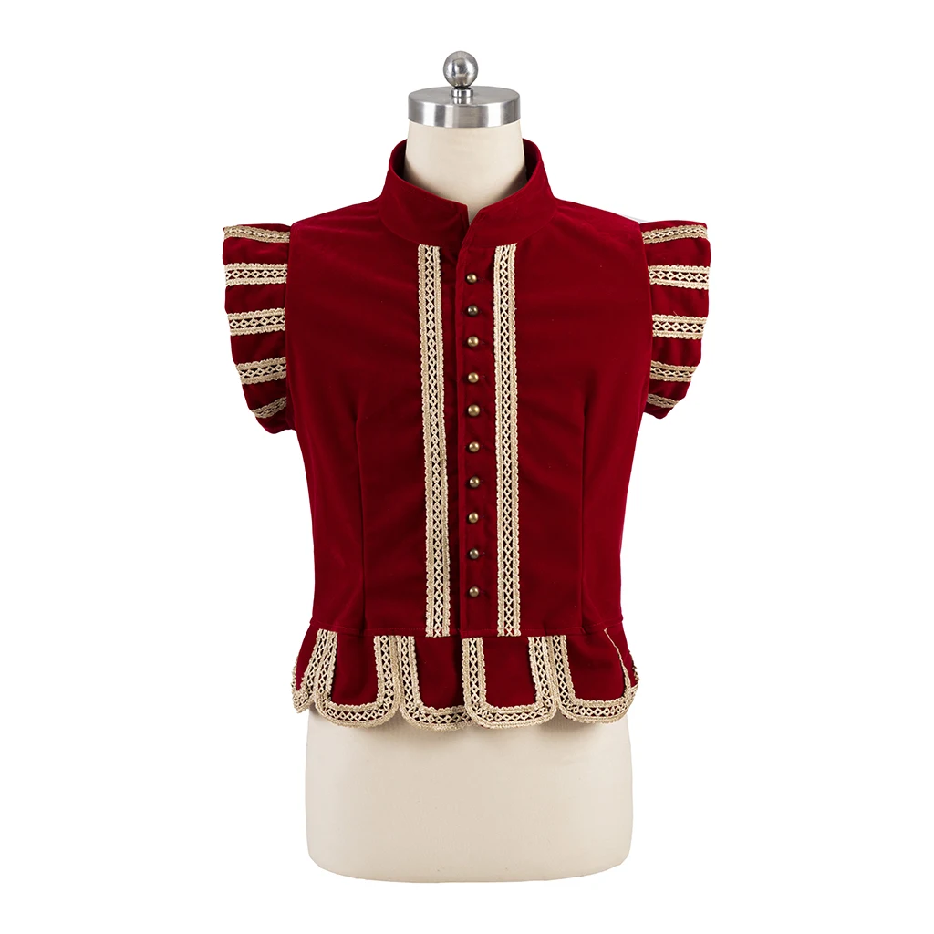 Uomini Adulti Tudor King Periodo Costume Elisabettiano Gilet Rosso Coloniale Medievale Vittoriano Royal Noble Prince Gilet Top