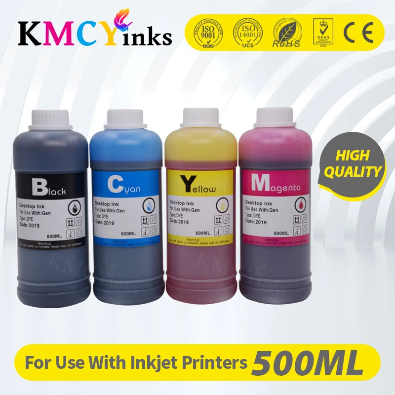 Kmcyinks 500Ml Universal Bk C M Y Refill Dye Ink Grande Capacità Per Hp 300 Per Hp300 Deskjet D1660 D2560 D2660 D5560 F2420 F2480