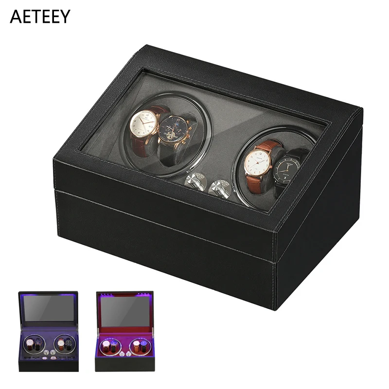 Per Rolex 4 Slot Watch Winder Storage Box Electric Rotary Motor Case Bobinadora Reloj Automatico Led Apertura Arresto Automatico