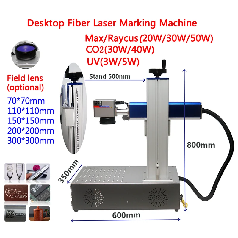 50W Raycus Desktop Macchina Per Marcatura Laser A Fibra 40W Max Co2 Incisione Uv In Metallo Per Pvc Plastica Acciaio Inossidabile
