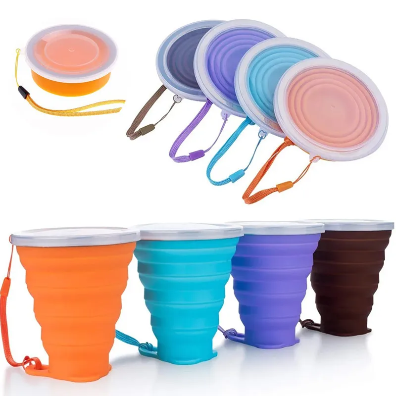 Tazze Pieghevoli Bpa Free Food Grade Water Cup Travel Silicone Retrattile Colorato Portatile Outdoor Coffee Handcup