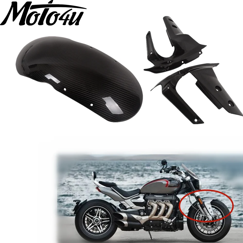 Real Carbon Fiber Front Wheel Fender Mudguard Set With Brackets Motorcycle Parts For Triumph Rocket Iii 2020 2021 2022