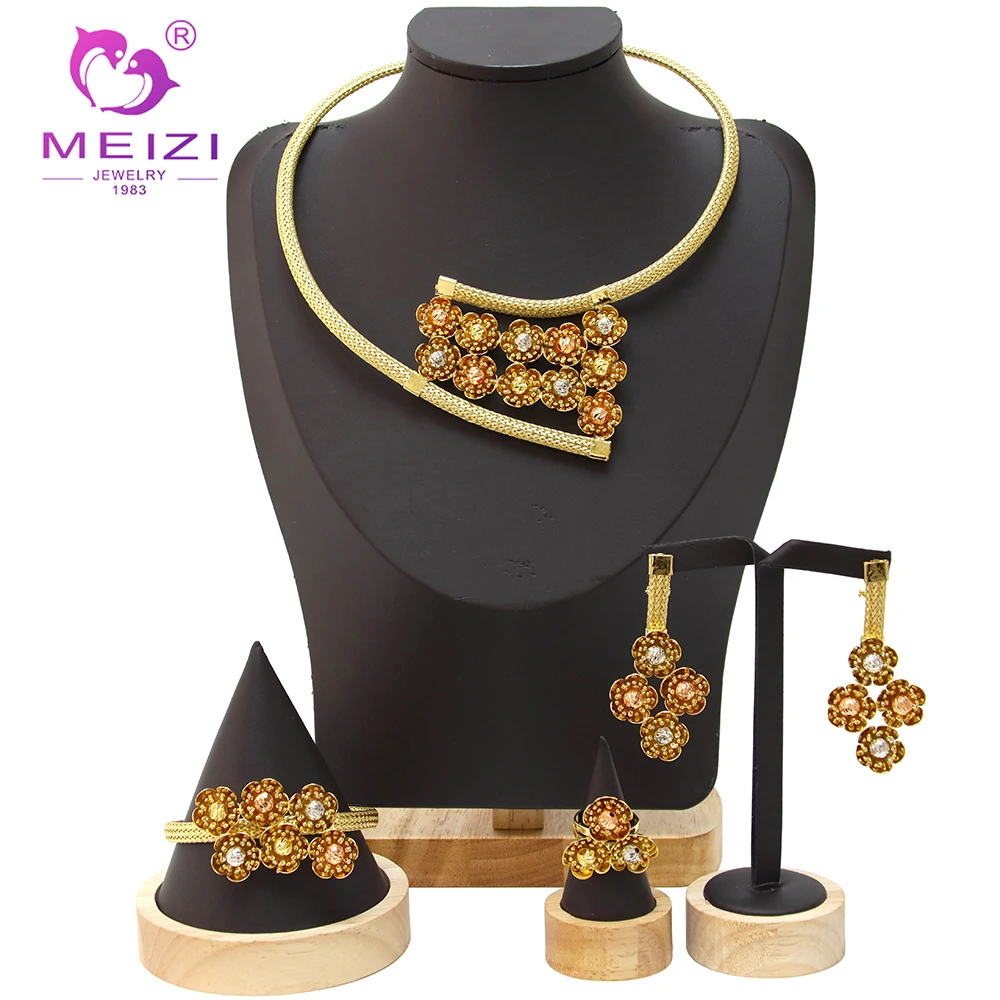 Meizi Jewelry Real Dubai 18K Gold Jewelry Set Per Le Donne Ladies Fashion Dubai Wedding Orecchini Tend Banquet Party Adornano