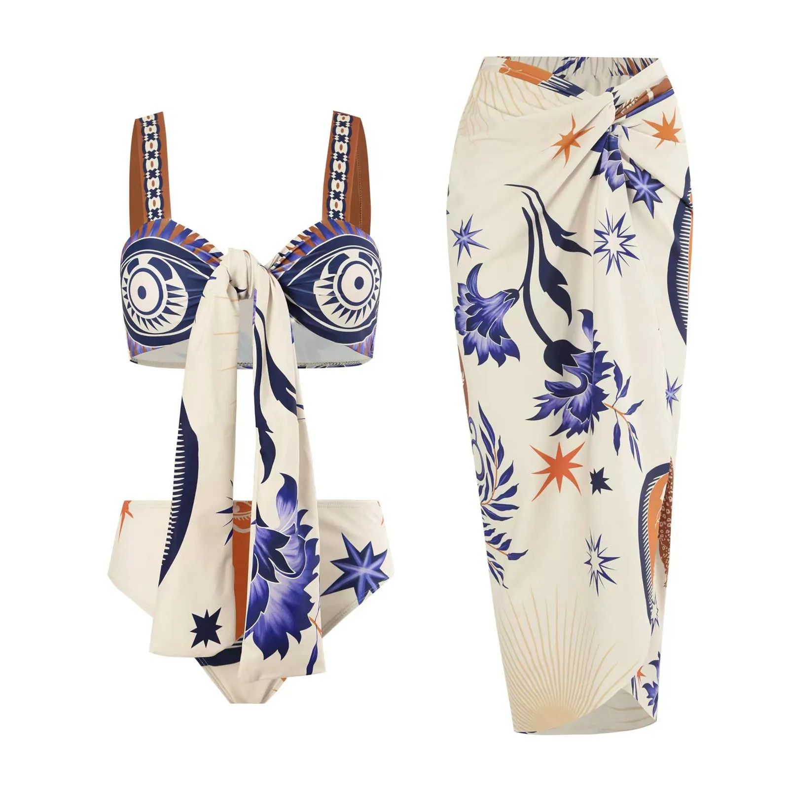 Sexy Slim Fit Da Donna In Due Pezzi Con Costume Da Bagno Stampato Gonna Lunga Set Biquinis Feminino Tendência 2024 Traje De Baino Mujer Milwau치
