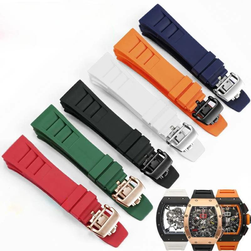 Per Richard Mille Cinturini Con Fibbia Pieghevole In Gomma Rm-11 Interfaccia Convessa Da 25Mm Cinturino Per Orologio In Silicone Traspirante Multicolo