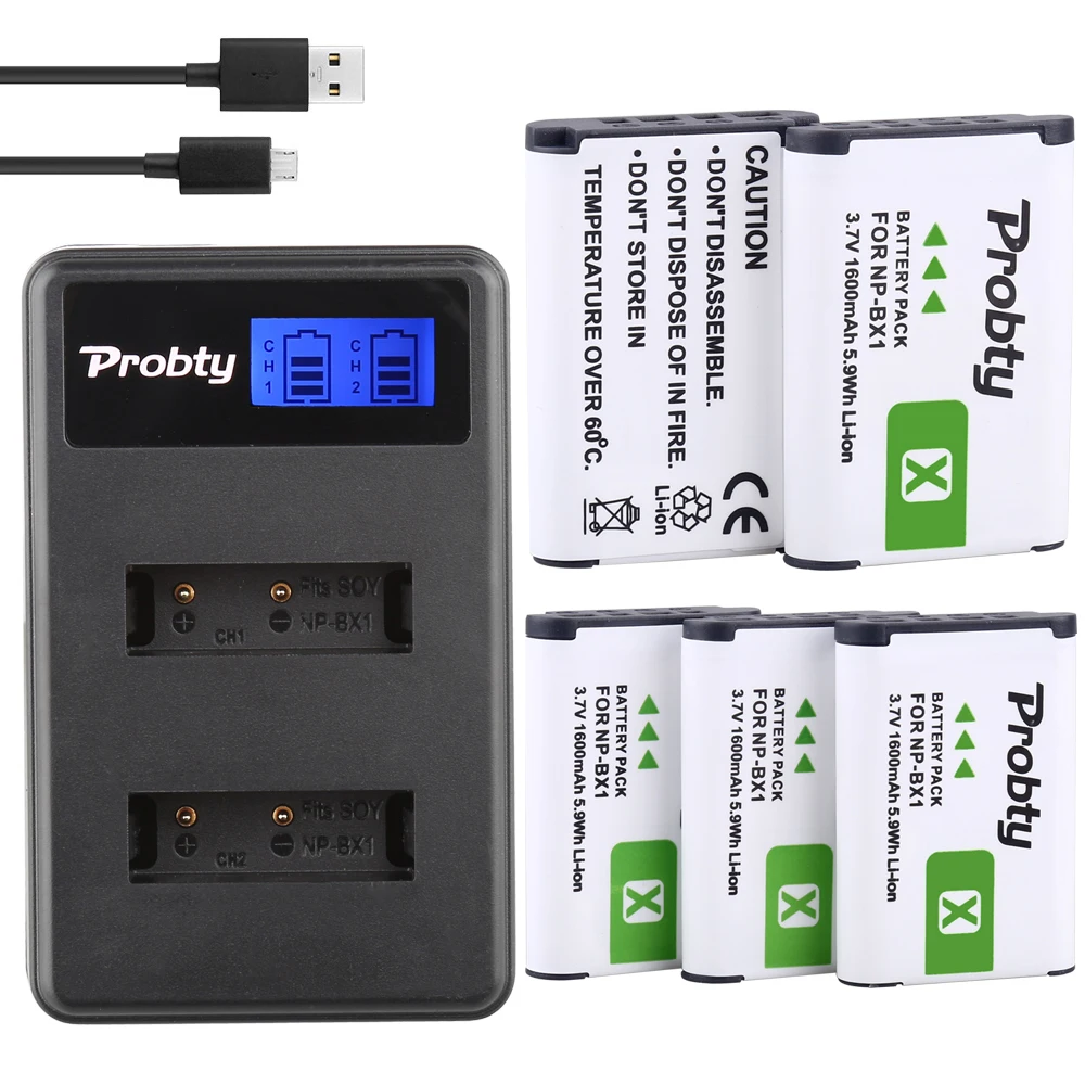 5Pcs Probty Np-Bx1 Np Bx1 Batterie + Caricabatterie Lcd Per Sony Dsc-Rx100 Dsc-Wx500 Iv Rx10 Ii Hx300 Wx300 Hdr-As15 Cx240E Hdr-As300