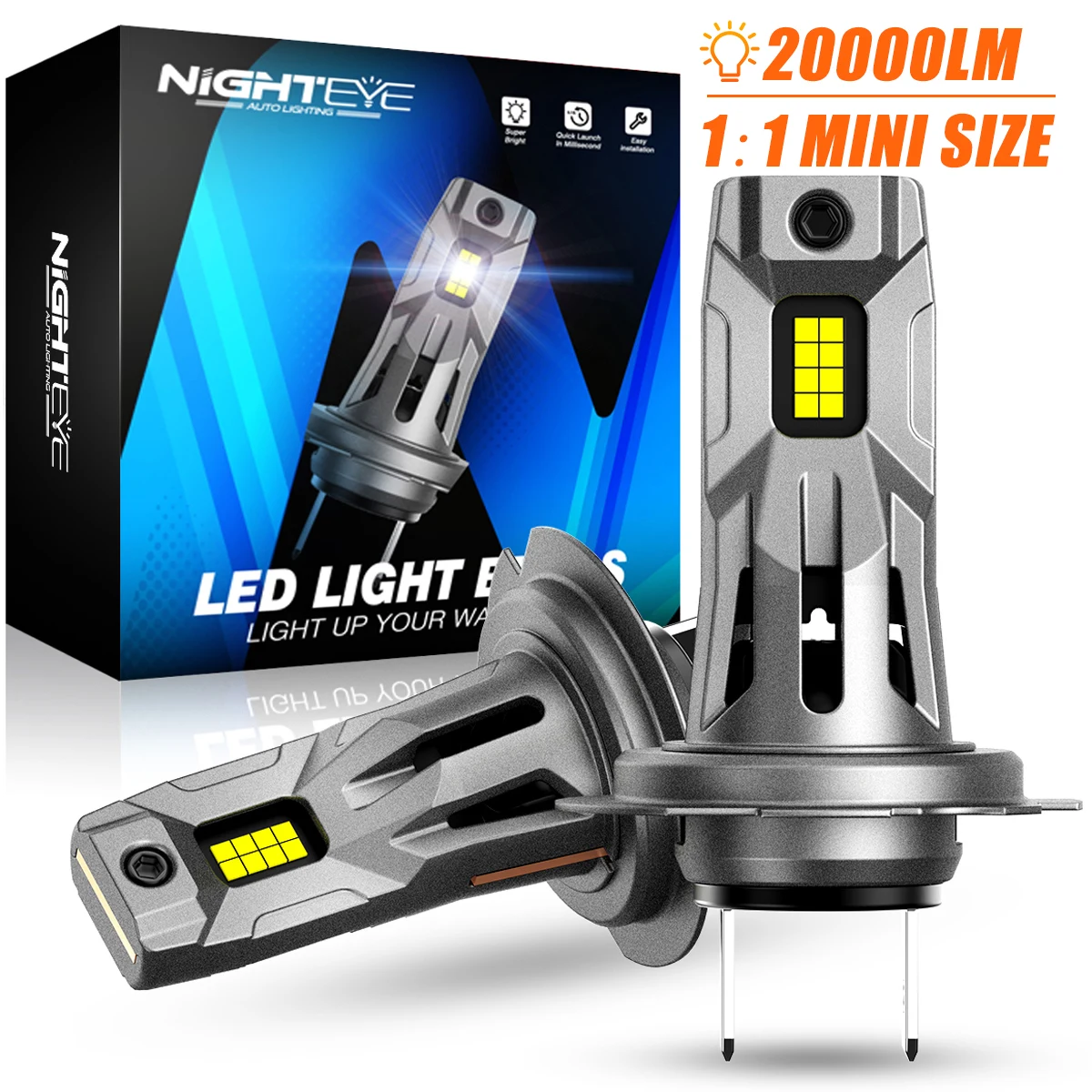 Nighteye H7 Fari A Led 20000Lm Canbus H7 Lampadine 1:1 Mini Size Design 60W 6500K Bianco Plug And Play Luci Per Auto Con Ventola