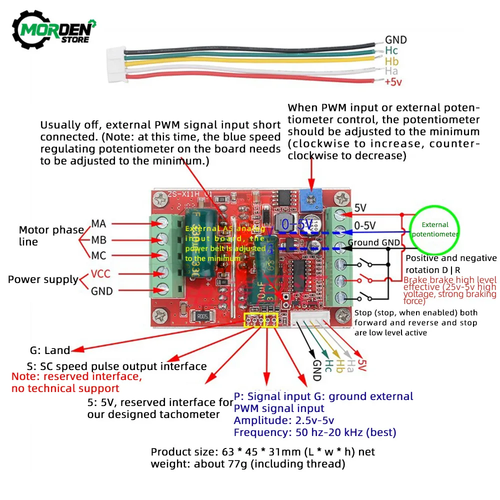 Dc 6-60V 400W Bldc Trifase Dc Brushless Motor Controller Pwm Hall Motor Control Driver Board 12V 24V 48V