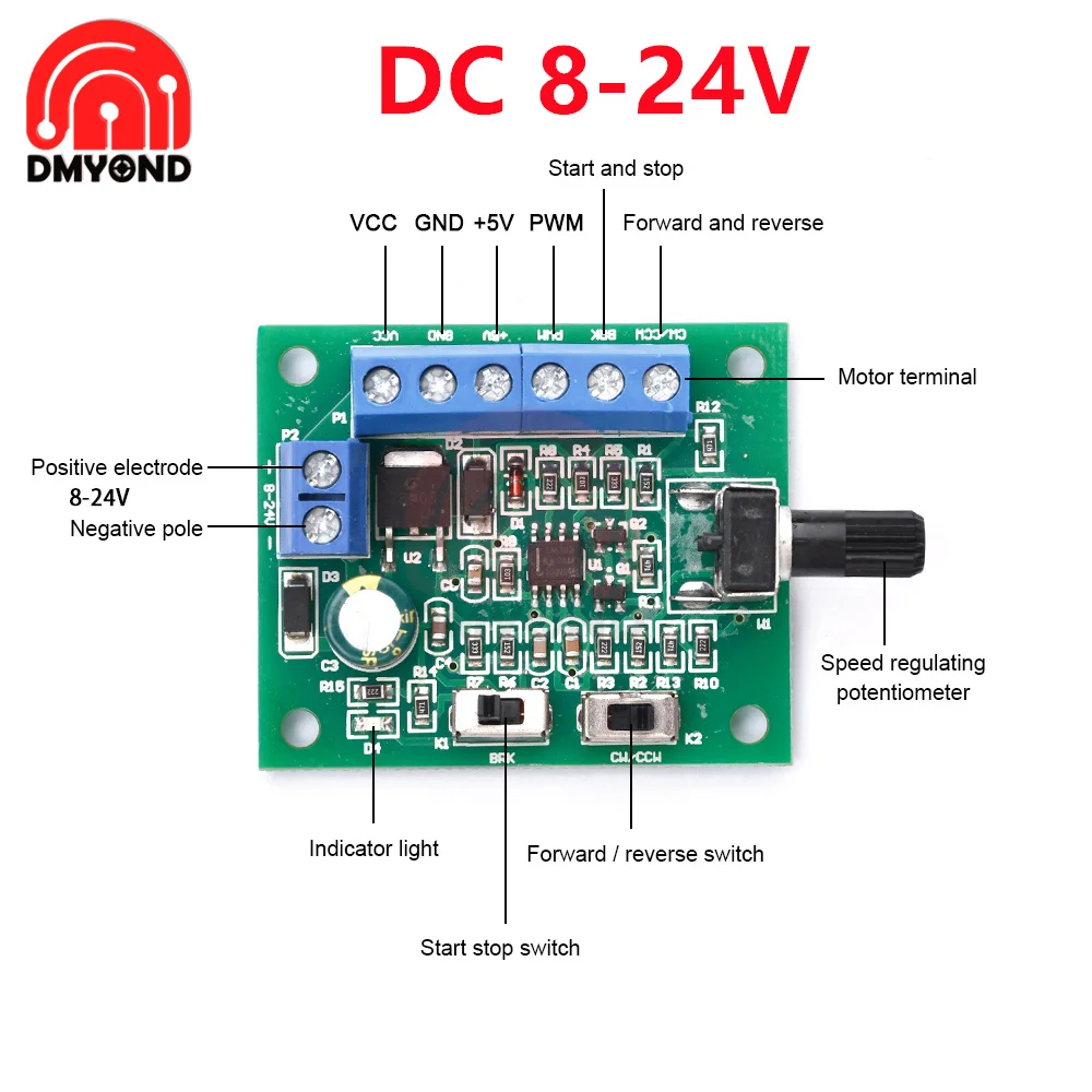 Dc8-24V Brushless Dc Motor Speed Controller Driver Pwm Speed Control Board Pinpoint Regulator Controllo Avanti E Indietro 18Khz