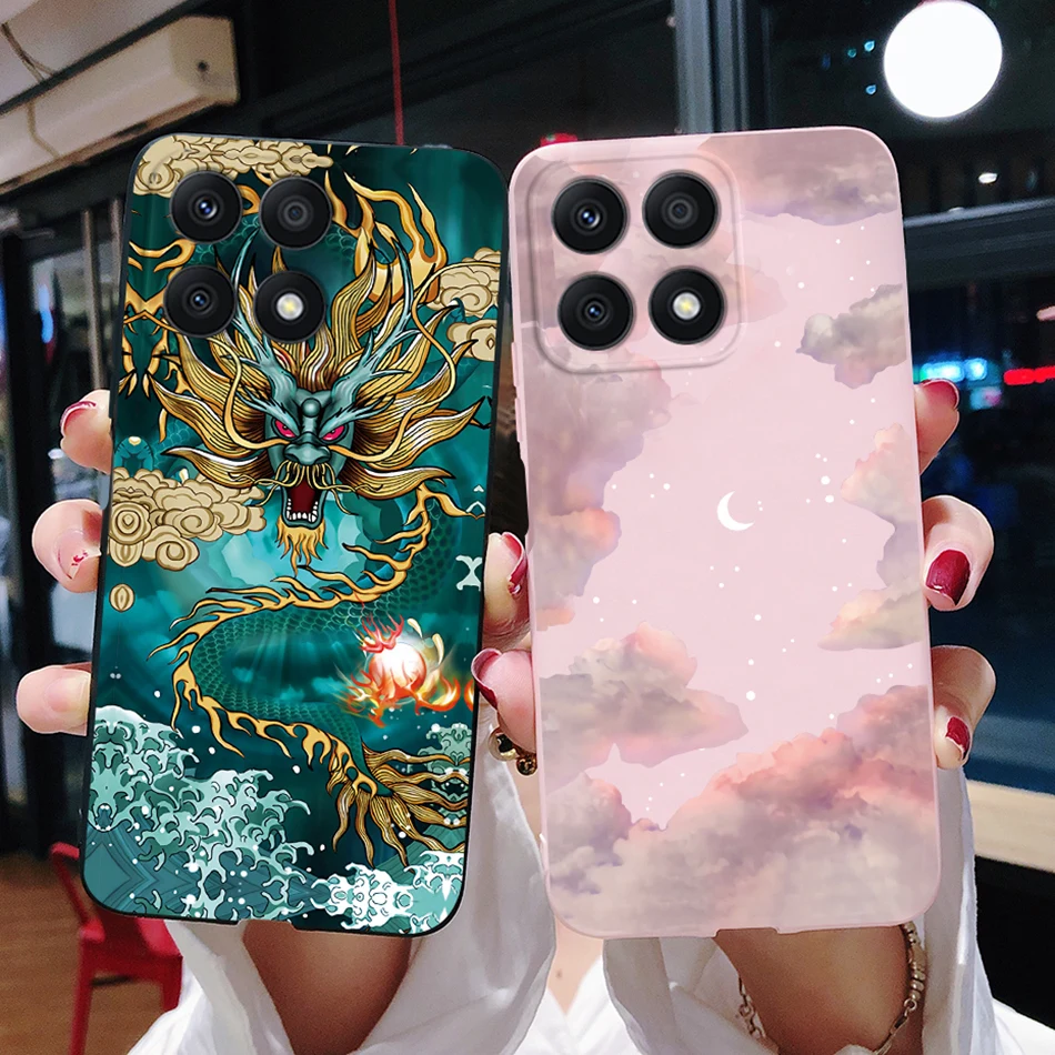 Per Honor X8A 4G Custodia Black Dragon Painted Bumper Soft Tpu Cover Posteriore In Silicone Per Honor X8A Global Phone Case Honor X 8A 6.7''