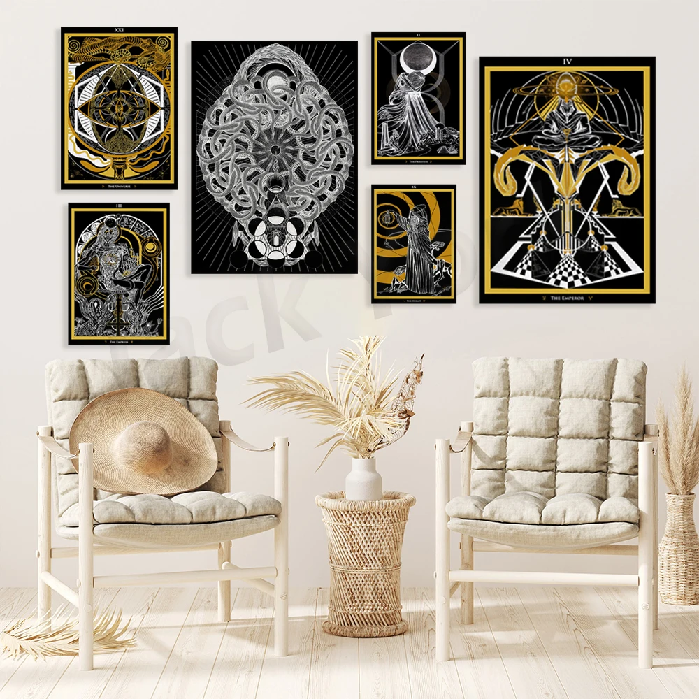 Combinazione Tarocchi Major Arcana Black Gold Tarot Art Print Poster