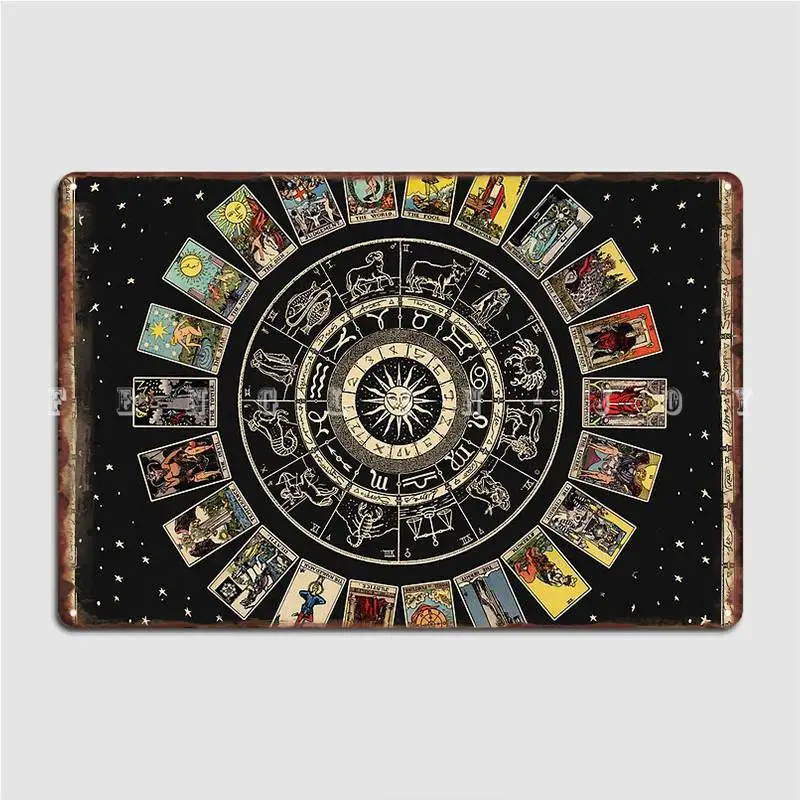 Wheel Of The Zodiac Astrology Chart The Major Arcana Tarot Metal Sign Cinema Garage Soggiorno Targhe Vintage Tin Sign Poster
