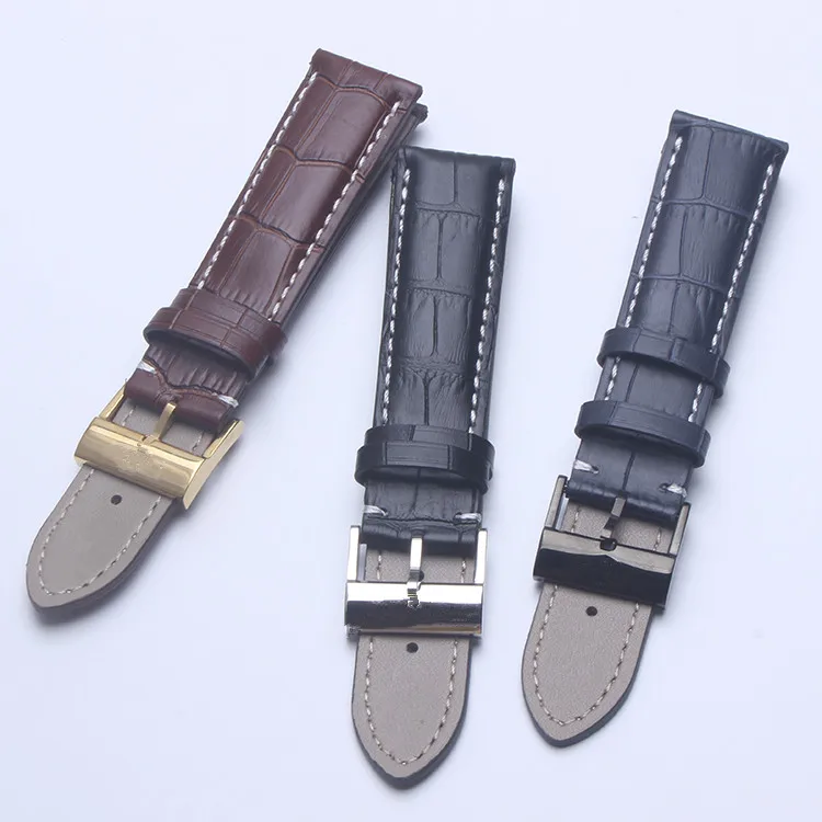 22 Millimetri Nero Del Cuoio Genuino Watch Band Strap Bracciale Cinturino Per Breitling Spille Fibbia