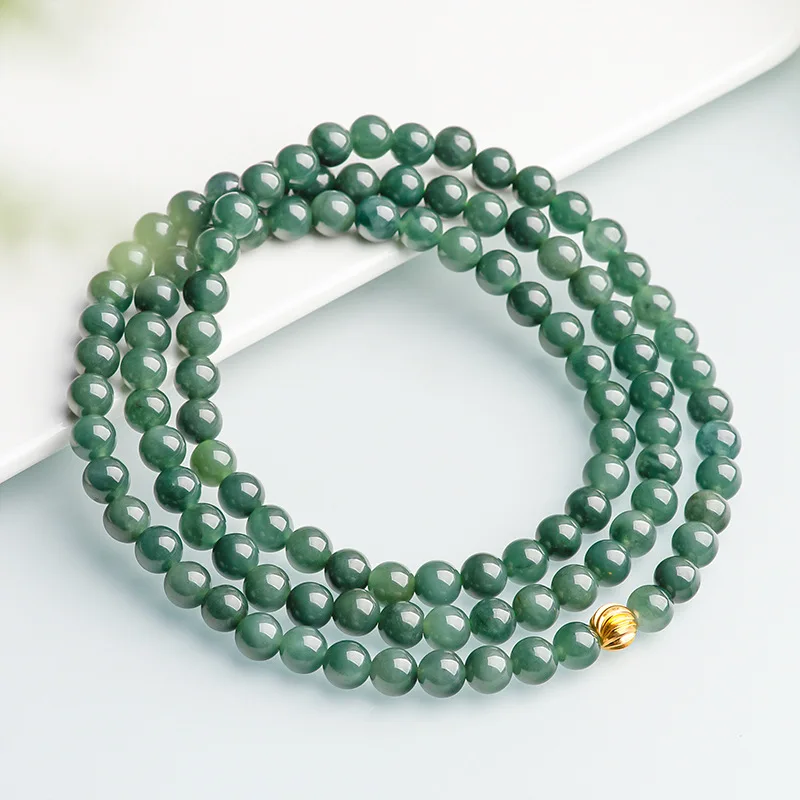 Genuino Naturale Myanmar A-Grade Muslimdeep Oil Blue Ice Jade Bead Collana Braccialetto Di Gioielli Drop Shipping