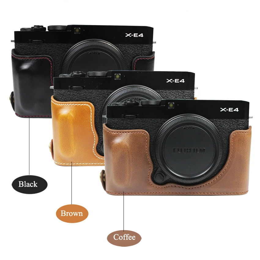 Custodia In Pelle Pu Custodia Per Fotocamera Per Fujifilm Xe4 Fuji Xe4 Xe-4 Copertura Per Mezzo Corpo Con Apertura Della Batteria