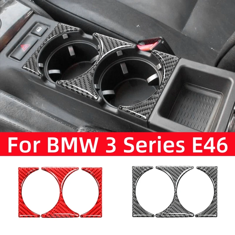 Per Bmw Serie 3 E46 1999-2004 Accessori Interni In Fibra Di Carbonio Car Central Water Cup Holder Decorazione Cornice Copertura Adesivi