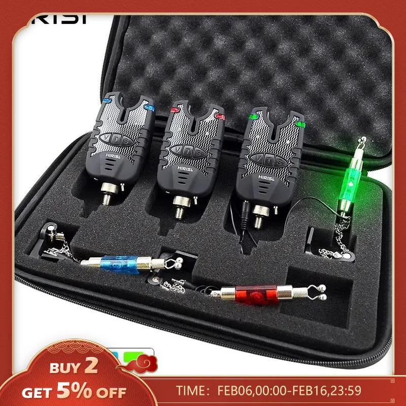 Hirisi 3 Fishing Bite Alarm E Swinger Set Resistente All'Acqua Blue Led Fishing Swingers Indicatore Del Morso Di Pesce