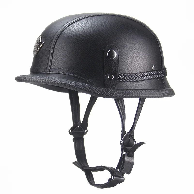 Casco Moto In Pelle Tedesca Vintage Casco Moto Open Face Retro Half Helmet Chopper Biker Pilot Summer.