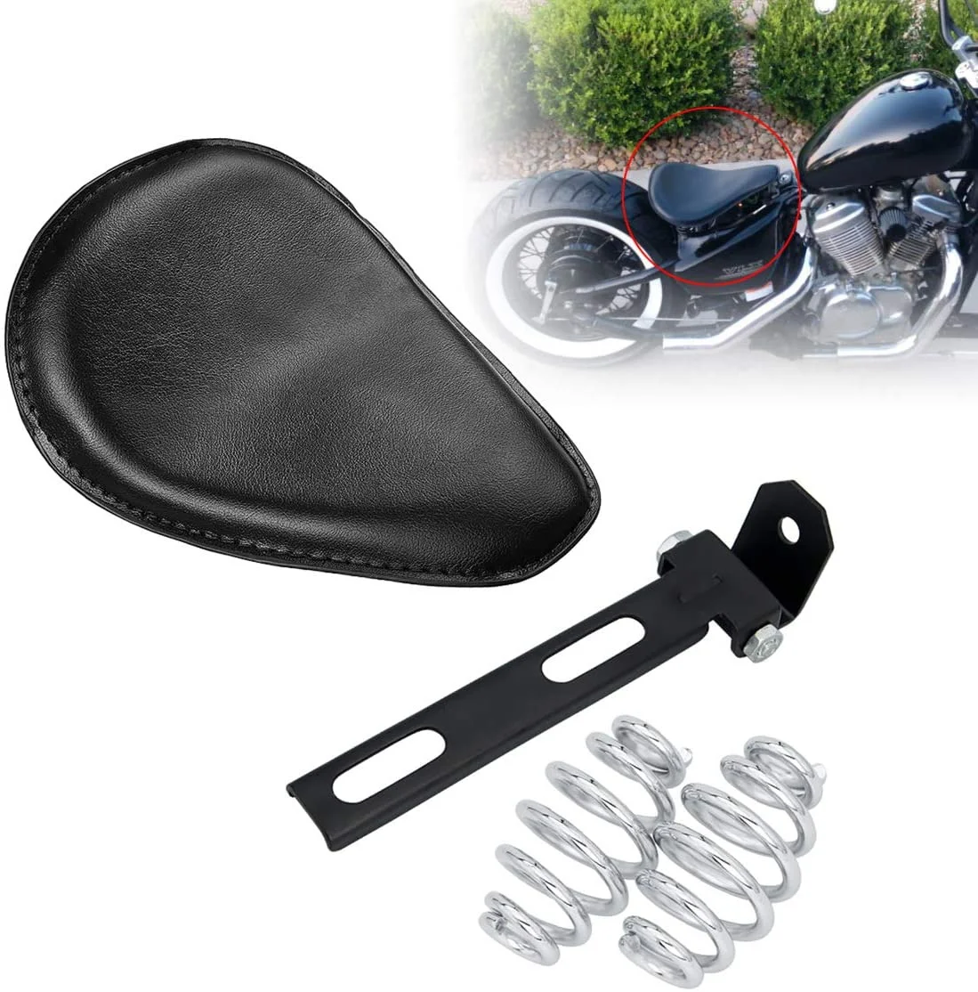 Moto Leather Solo Seat Driver Cushion Chrome Spring Compatibile Per Harley Honda Suzuki Kawasaki Yamaha Sportster Chopper Bobber