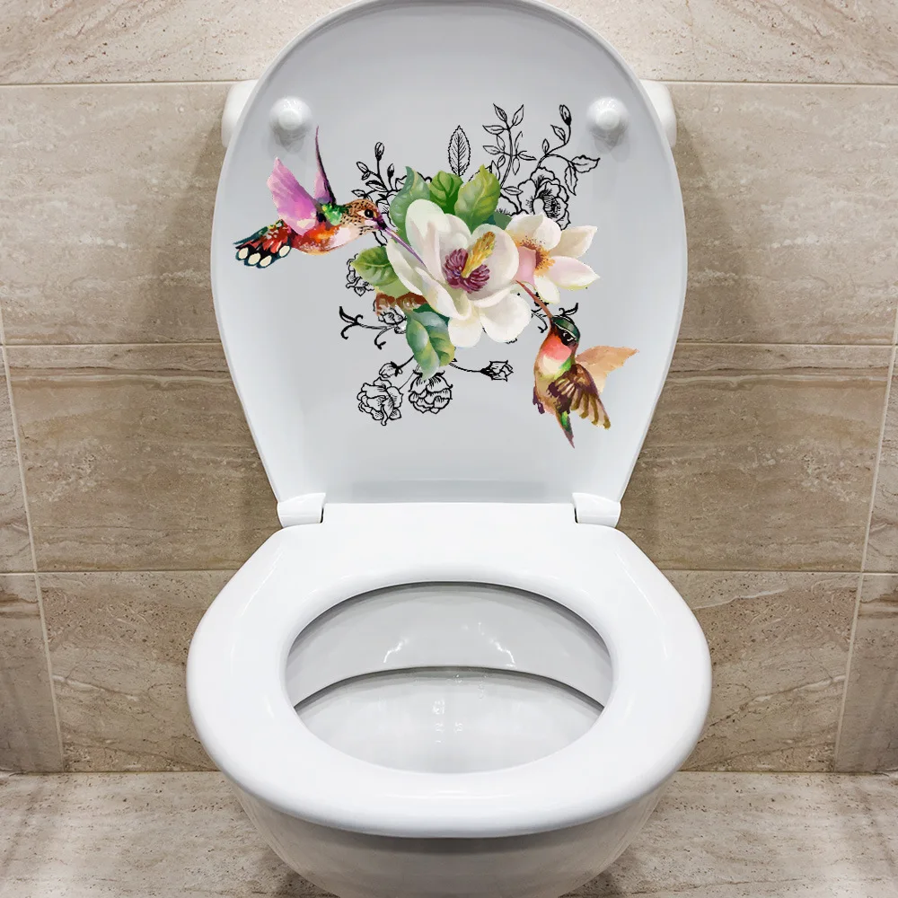 M539 Flower Bird Toilet Sticker Bagno Toilet Cover Sticker Wall Stickers Wc Per La Decorazione Domestica