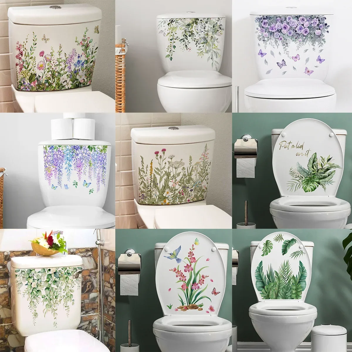 Green Plant Leaves Toilet Sticker Wc Adesivi Murali Autoadesivi Bagno Wall Sticker Fiore Decorazione Della Casa Decalcomanie