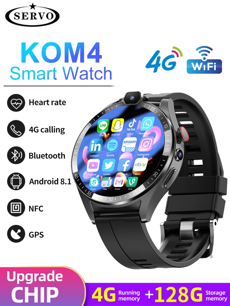 4Gb + 128Gb Smart Watch Uomo Donna Kom4 Android Gps Hd Camera Google Play Store Sim Card App Elettronica Intelligente Impermeabile