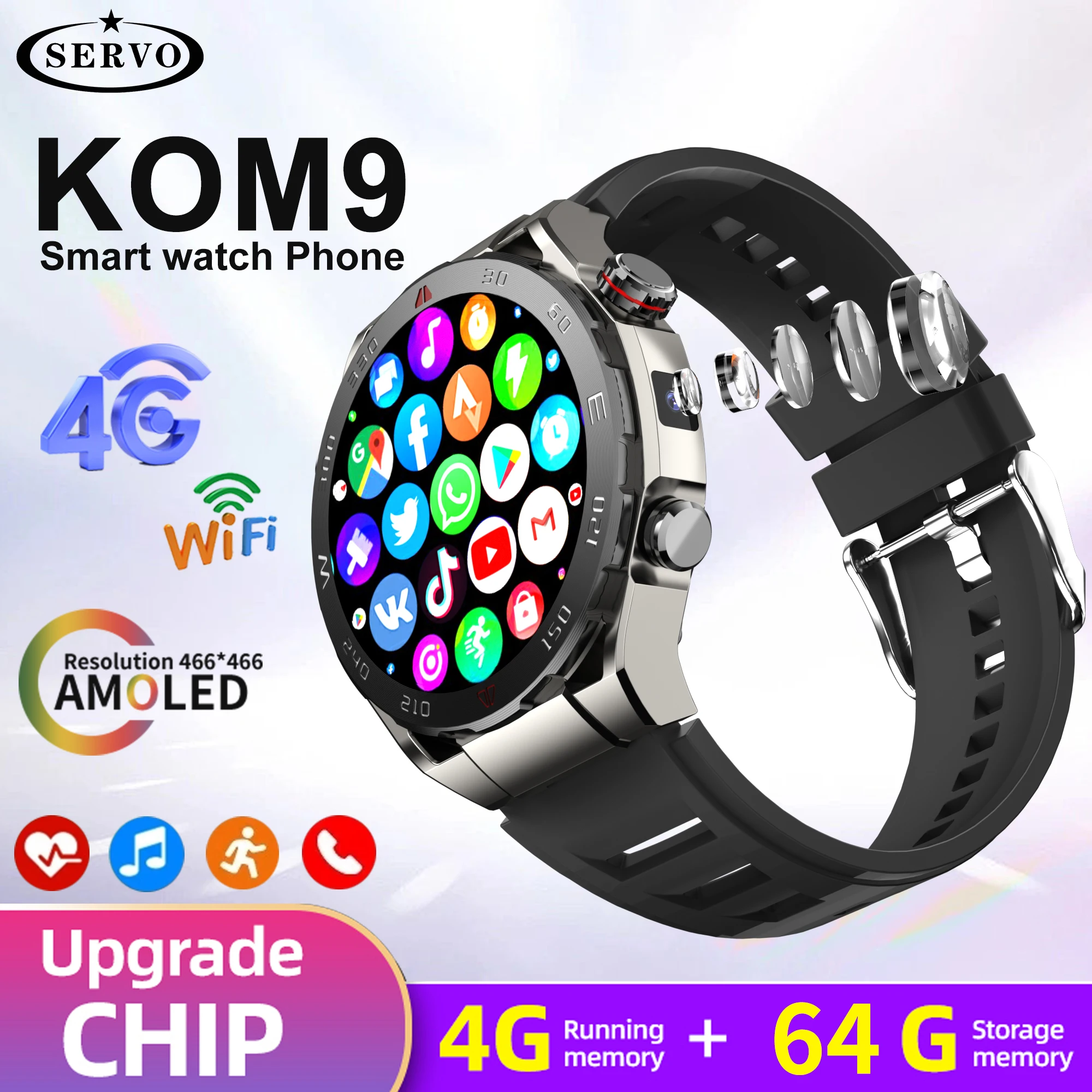 Originale 4G 64G Smart Watch Ultra Men Google Play Store Slot Per Sim Card Sport Impermeabile Bluetooth Android Phone Camera Video