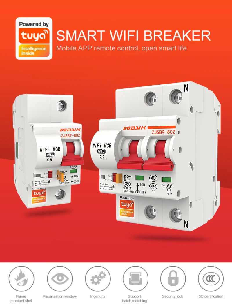 Tuya Smart Wifi Circuit Breaker,Smart Home Timer Telecomando Wireless Wifi Switch Factory, Supporto Amazon Alexa Google Home