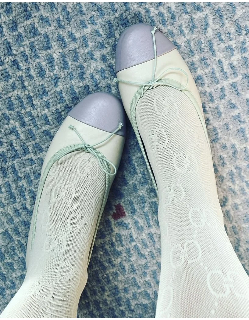 Medias Con Simbolo G De Francia Para Mujer, Medias Caladas Con Diseado De Letras En Blanco Y Negro