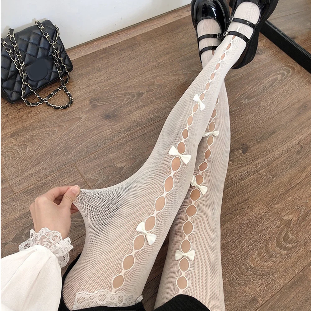 Pantimedias Huecas Con Lazo Para Mujer, Medias De Estilo Universitario, Lolita, Japon™, Lazo Dulce, Negro Y C3, Jk, 2022