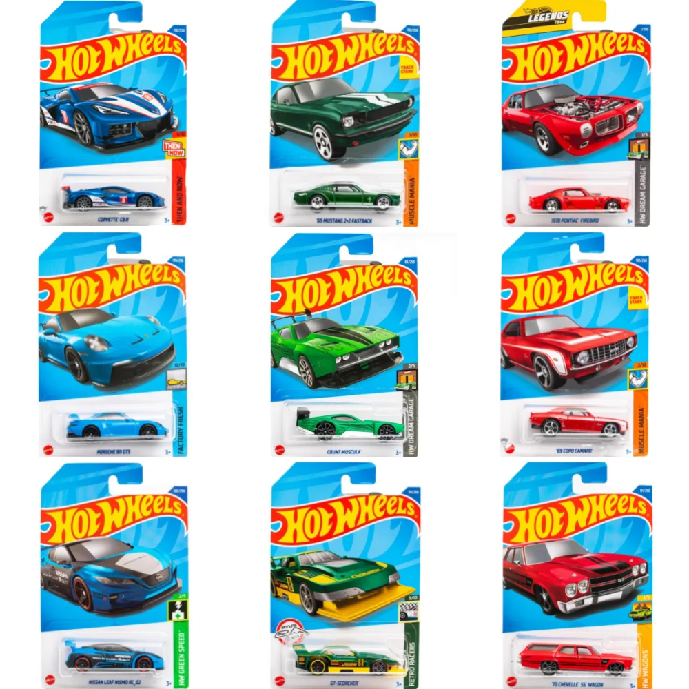 Hot Wheels 2022 Porsche 911 Bugatti Ford Mustang Dodge Nissan Leaf Toyota Corvette Camaro Pontiac 1/64Toy Car Diecast Model Gift