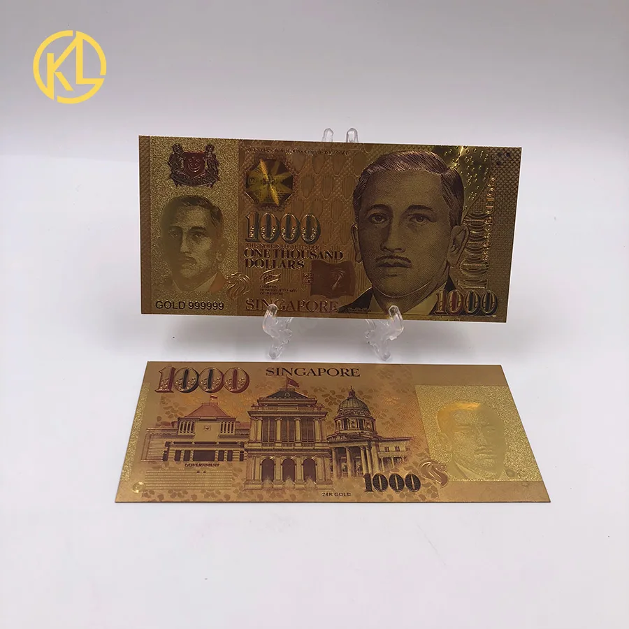 100 Pz/Lotto Nuovo Arriva Oro 999999 Singapore 1999 Anno 24K Banconote In Oro Singapore 1000 Dollari Nota Denaro Per La Raccolta
