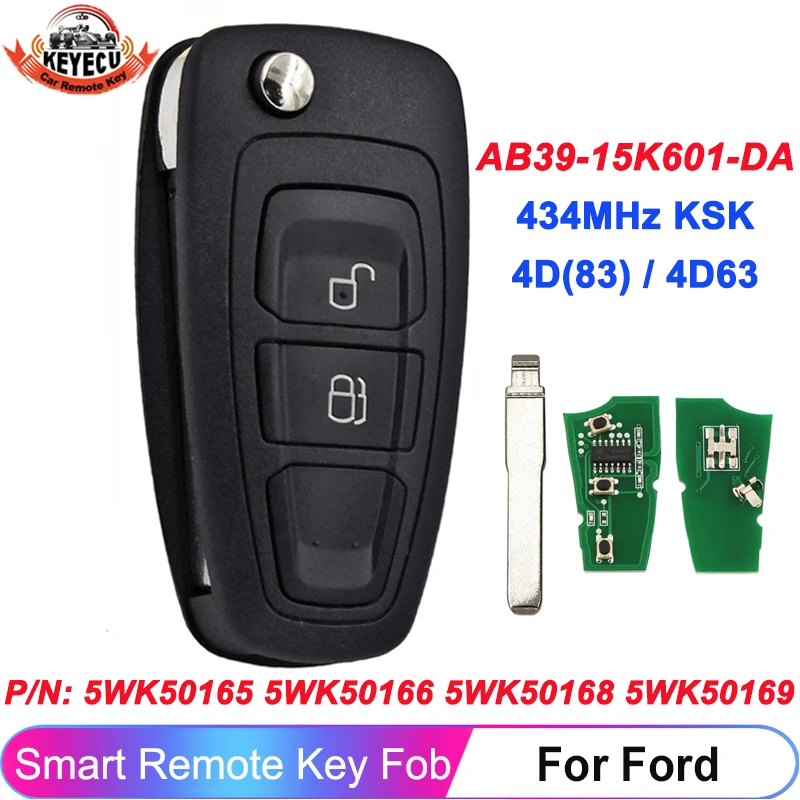 Telecomando Chip 2 Pulsanti 434Mhz 4 D63 Per Ford Ranger C-Max Focus Grand C-Max Mondeo 5 Wk50165 5 Wk50166 5 Wk50168 5 Wk50169 Flip Car Key