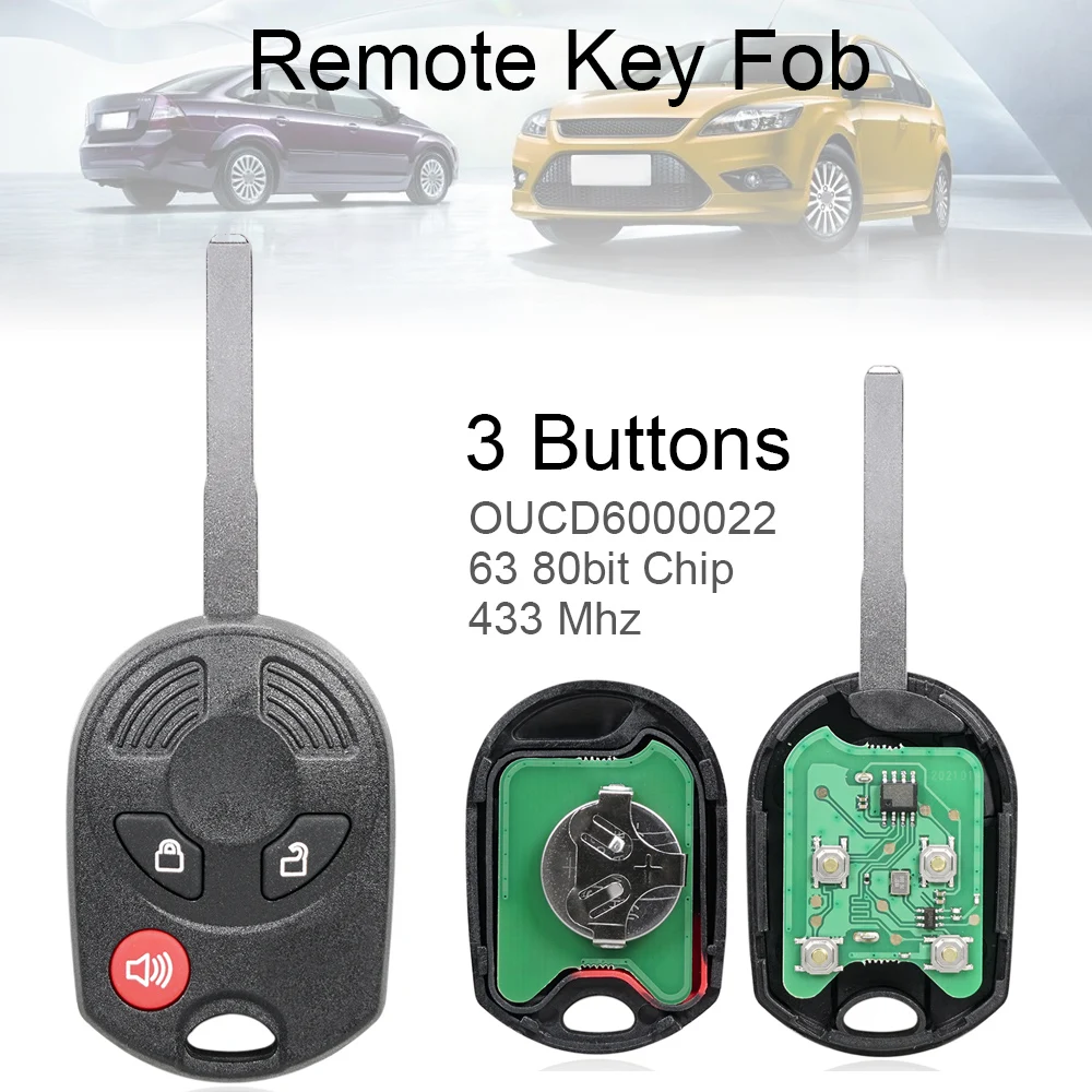 3 Pulsanti 433Mhz Keyless Remote Car Key Fob 63 80Bit Chip Oucd6000022 Per 2012-2019 Ford Escape 2014-2019 Ford Transit Connect